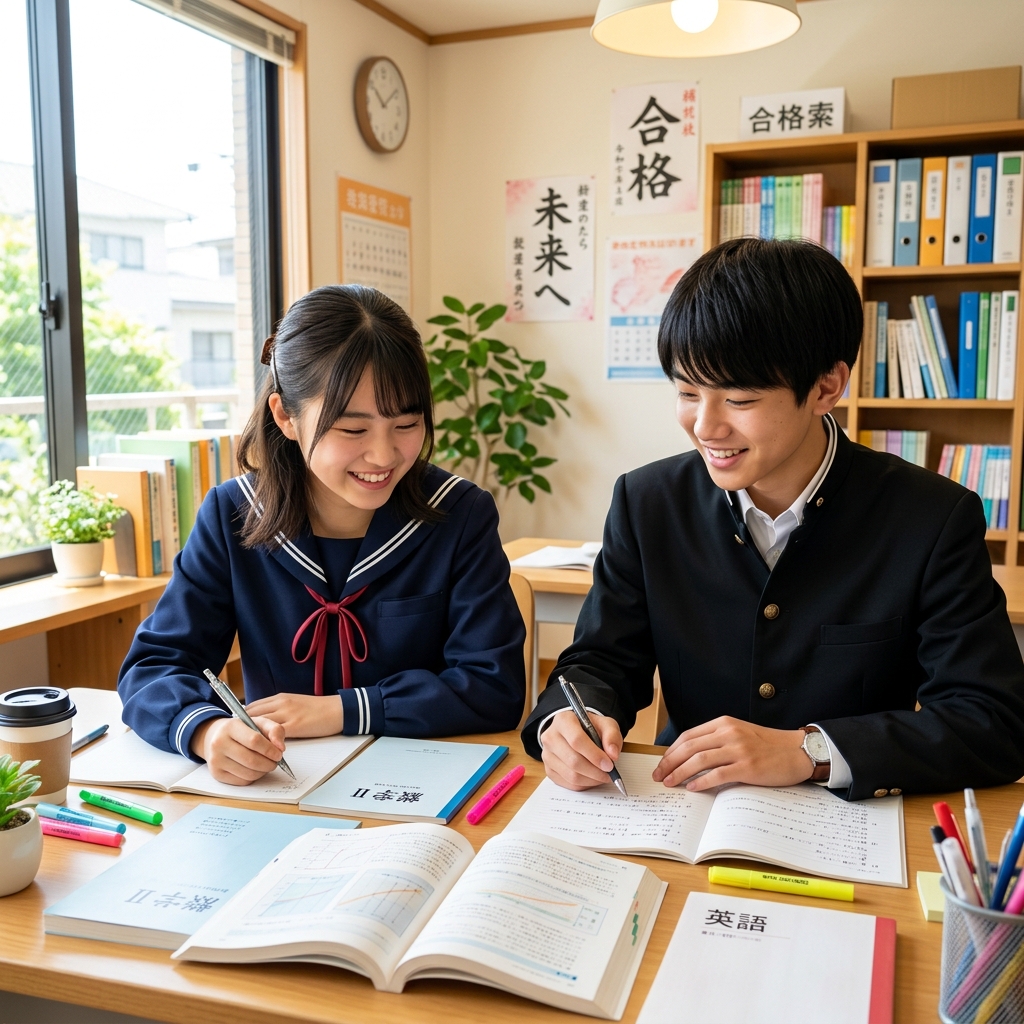前向きな表情で勉強に臨む男女の高校生